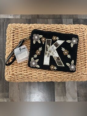 NWT America & Beyond “K” Initial Beaded Wristlet Bag